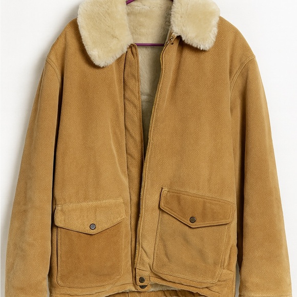 Men's Camel Bomber Jacket with Shearling Collar - Picture 1 of 4